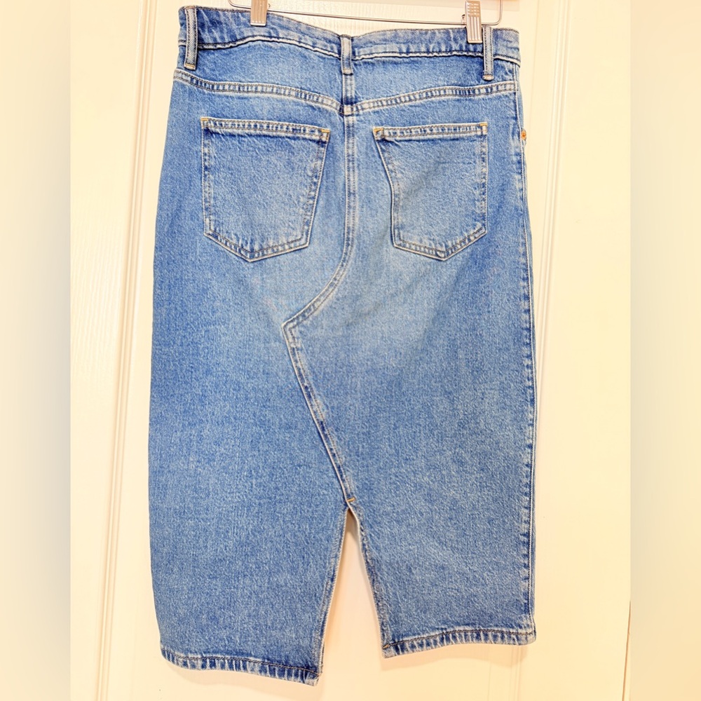 Vintage Lucky Brand Denim Midi Skirt Y2K Front Slit Blue Jean Skirt Size 27 - Picture 4 of 5
